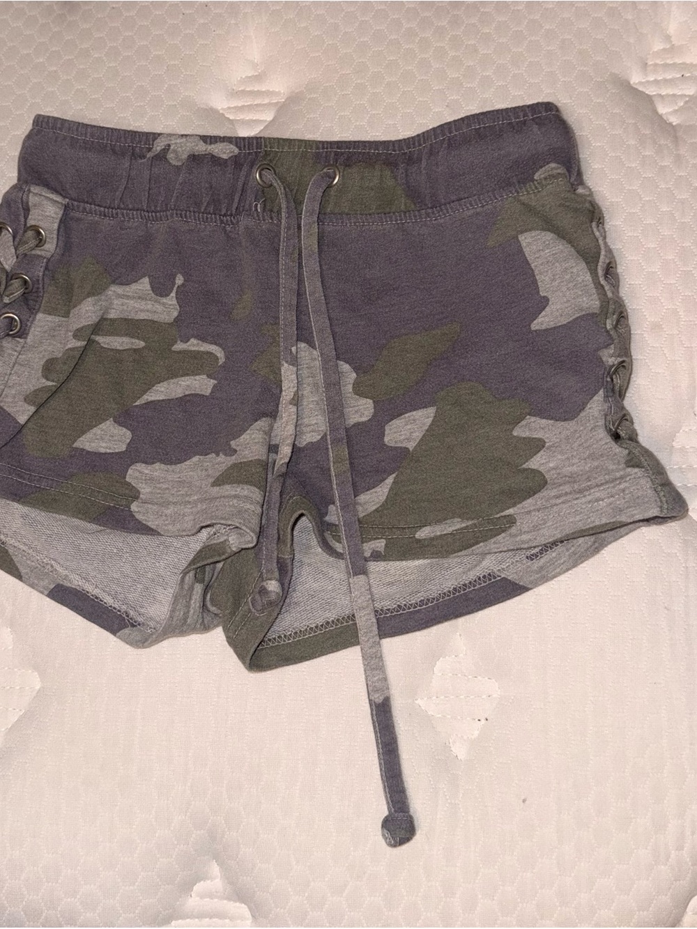 3. Women’s Camouflage Drawstring Lounge Shorts - Green/Gray